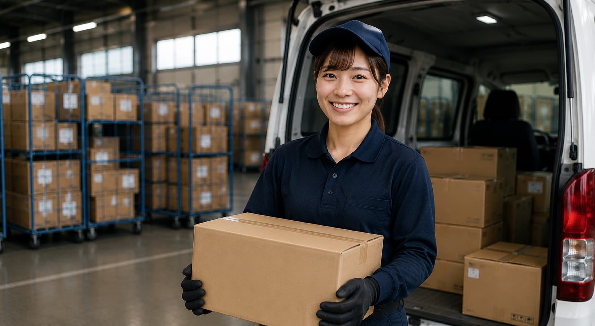 荷物を持つ配送ドライバー